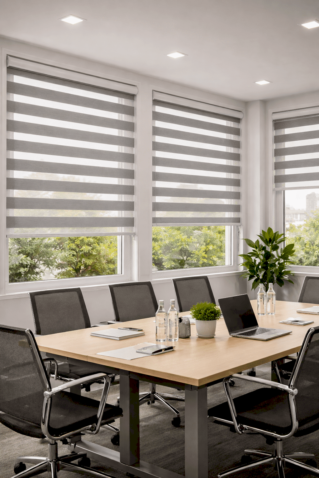 Toplantı odasında zebra perde - ofis perde çözümü
